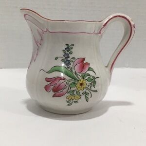 K G Luneville Old Strasbourg Porcelain Creamer Pitcher France 4” Flowers EUC